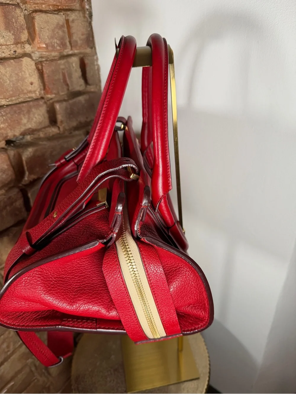 Chloé Everston Medium Red Leather Satchel Top Handle Shoulder Crossbody Bag